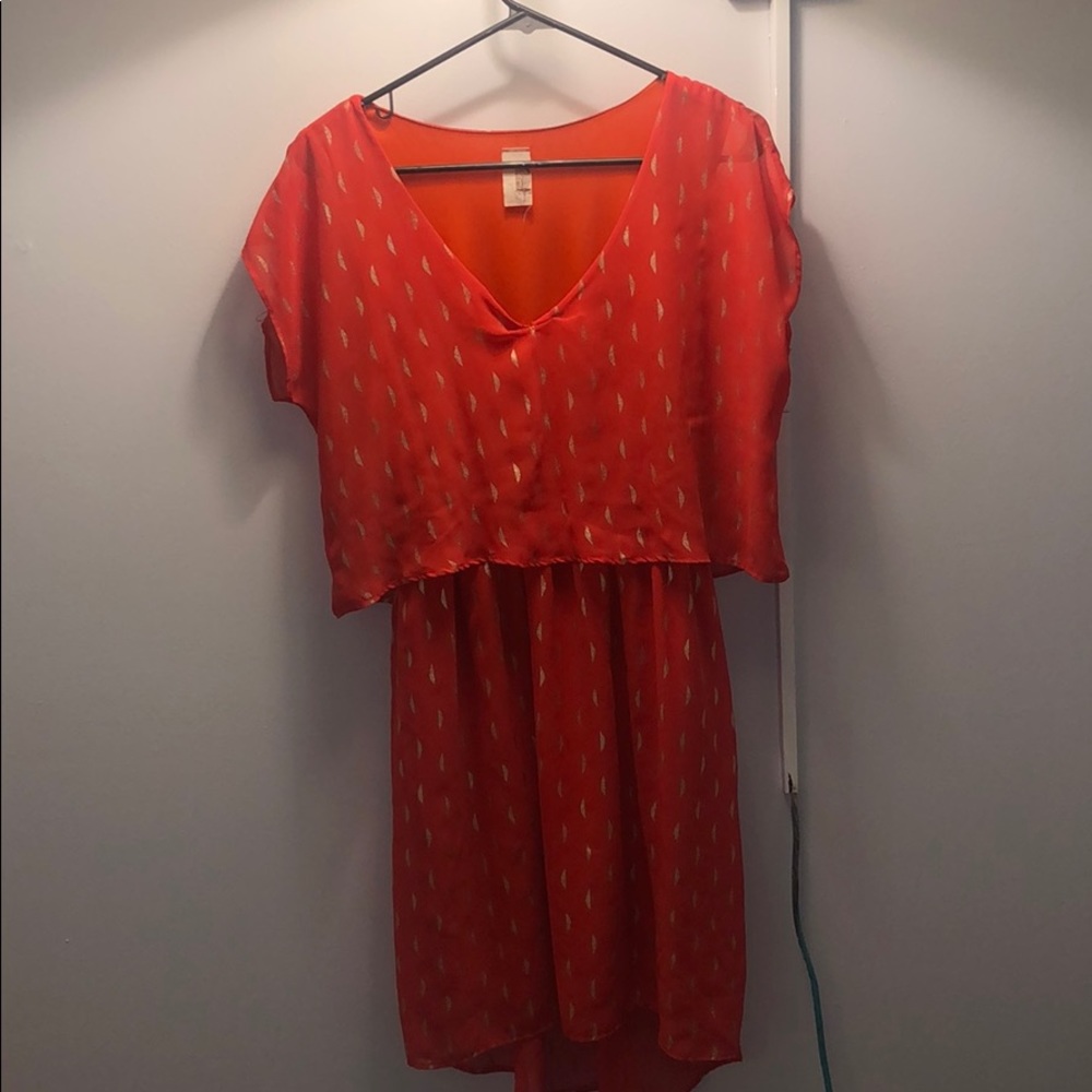 FRANCESCAS RED AND GOLD FLOWY DRESS